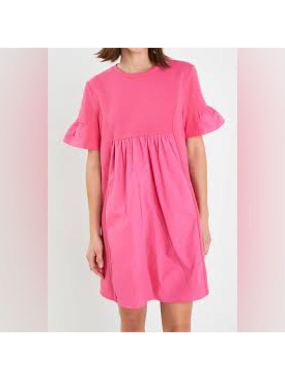 English Factory Pink Shift Dress Bell Ruffle Sleeve Medium Bubblegum - Picture 11 of 11
